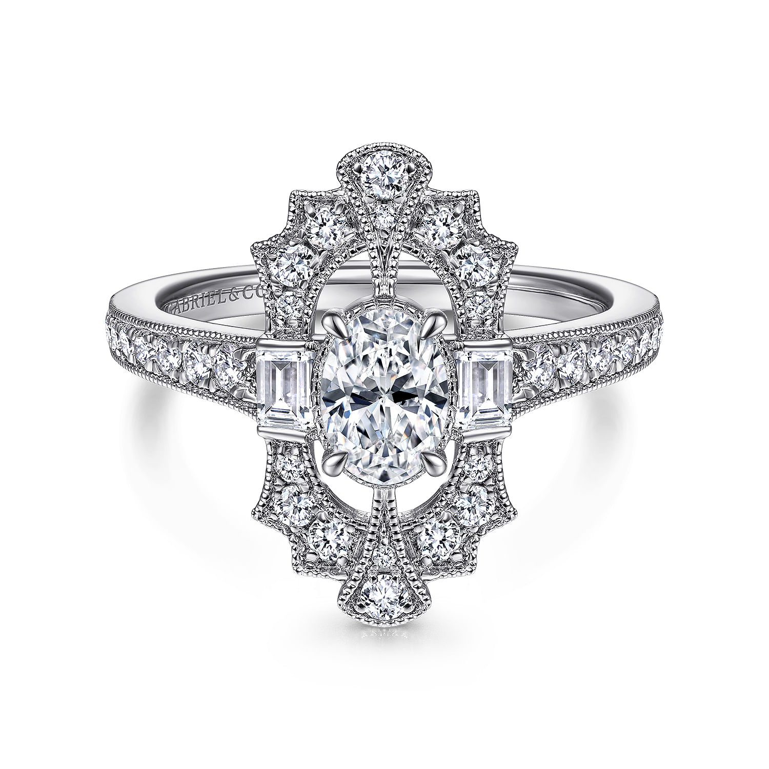 Duchess - 14K White Gold Oval Halo Diamond Channel Set Engagement Ring
