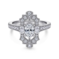 Duchess - 14K White Gold Oval Halo Diamond Channel Set Engagement Ring