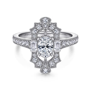 Duchess - 14K White Gold Oval Halo Diamond Channel Set Engagement Ring