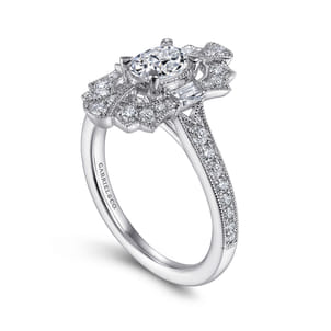 Duchess - 14K White Gold Oval Halo Diamond Channel Set Engagement Ring