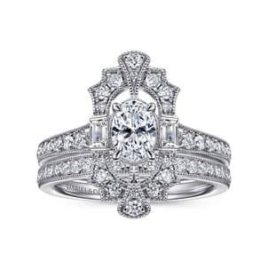 Duchess - 14K White Gold Oval Halo Diamond Channel Set Engagement Ring