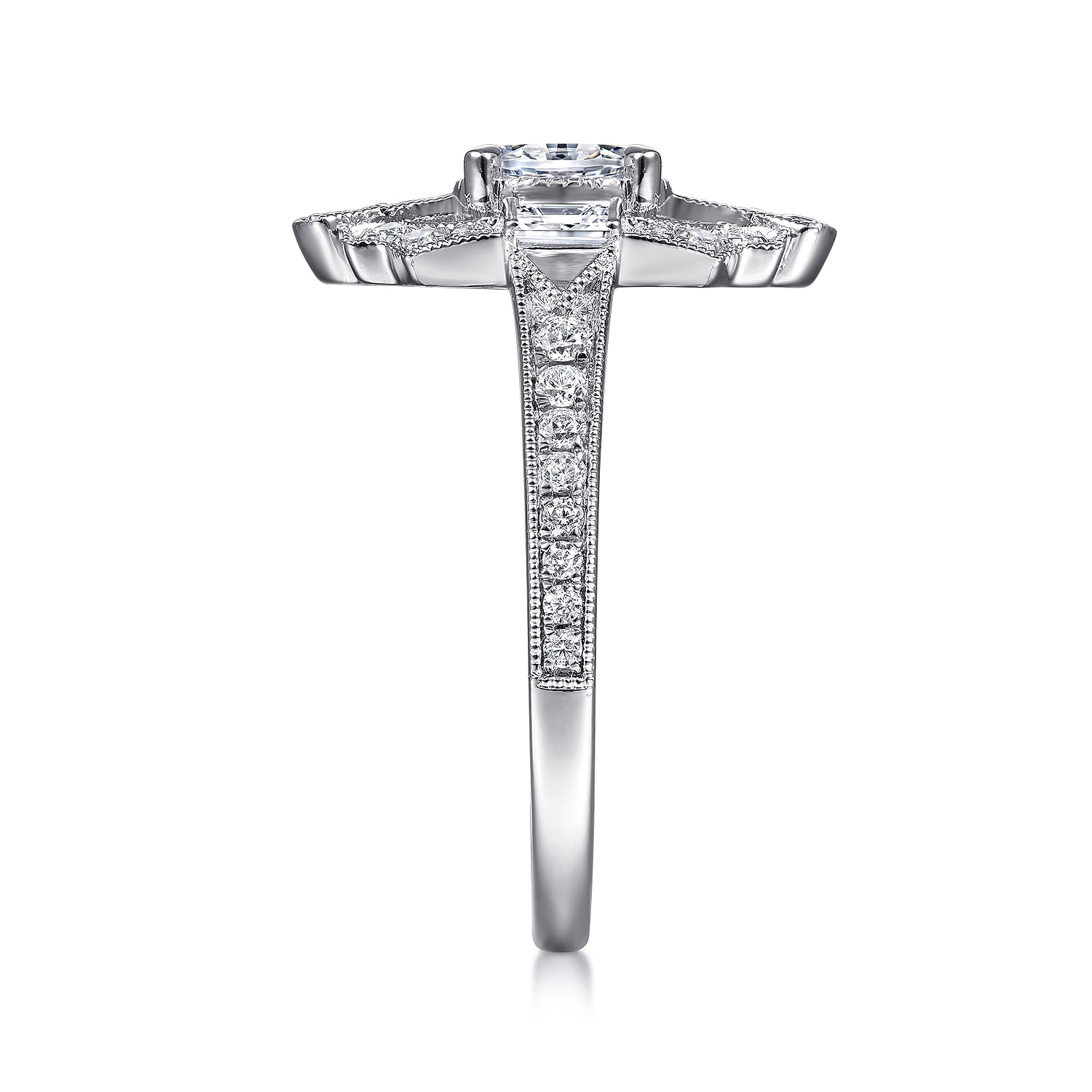 Duchess - 14K White Gold Oval Halo Diamond Channel Set Engagement Ring