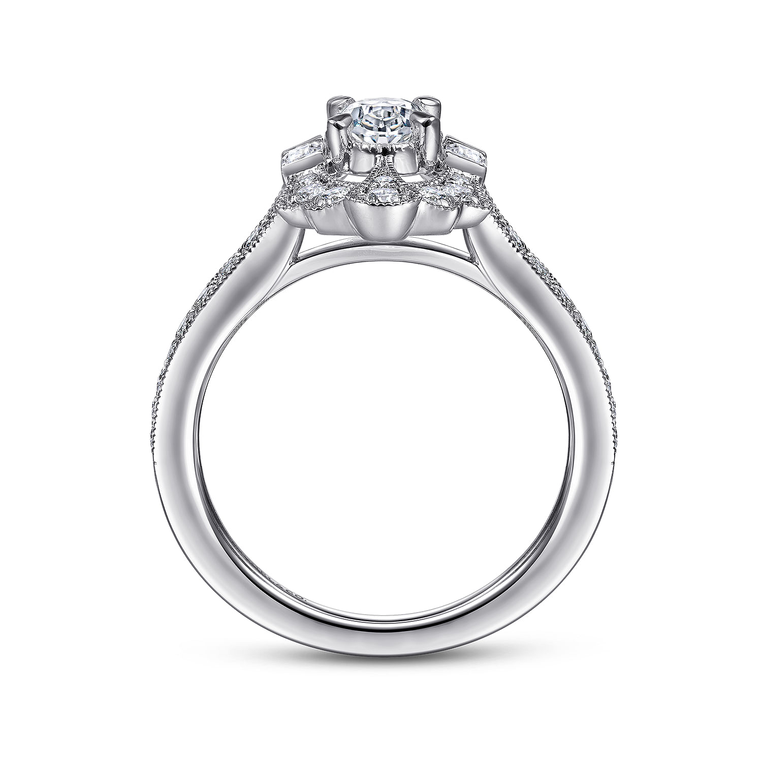 Duchess - Art Deco 14K White Gold Oval Halo Diamond Channel Set Engagement Ring