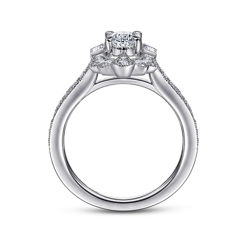 Duchess - Art Deco 14K White Gold Oval Halo Diamond Channel Set Engagement Ring - 0.51 ct - Shot 2