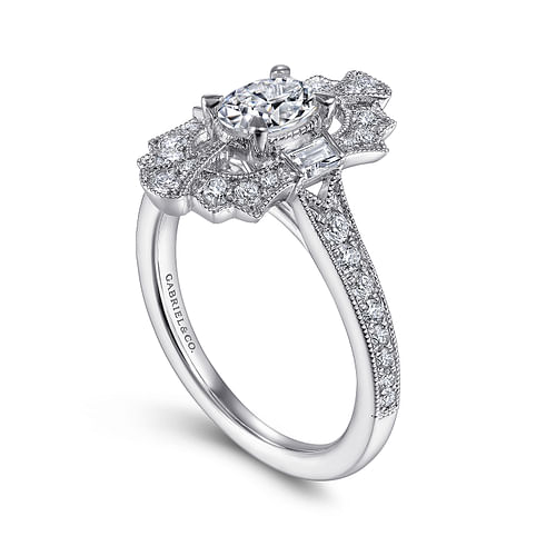Duchess - Art Deco 14K White Gold Oval Halo Diamond Channel Set Engagement Ring - 0.51 ct - Shot 3