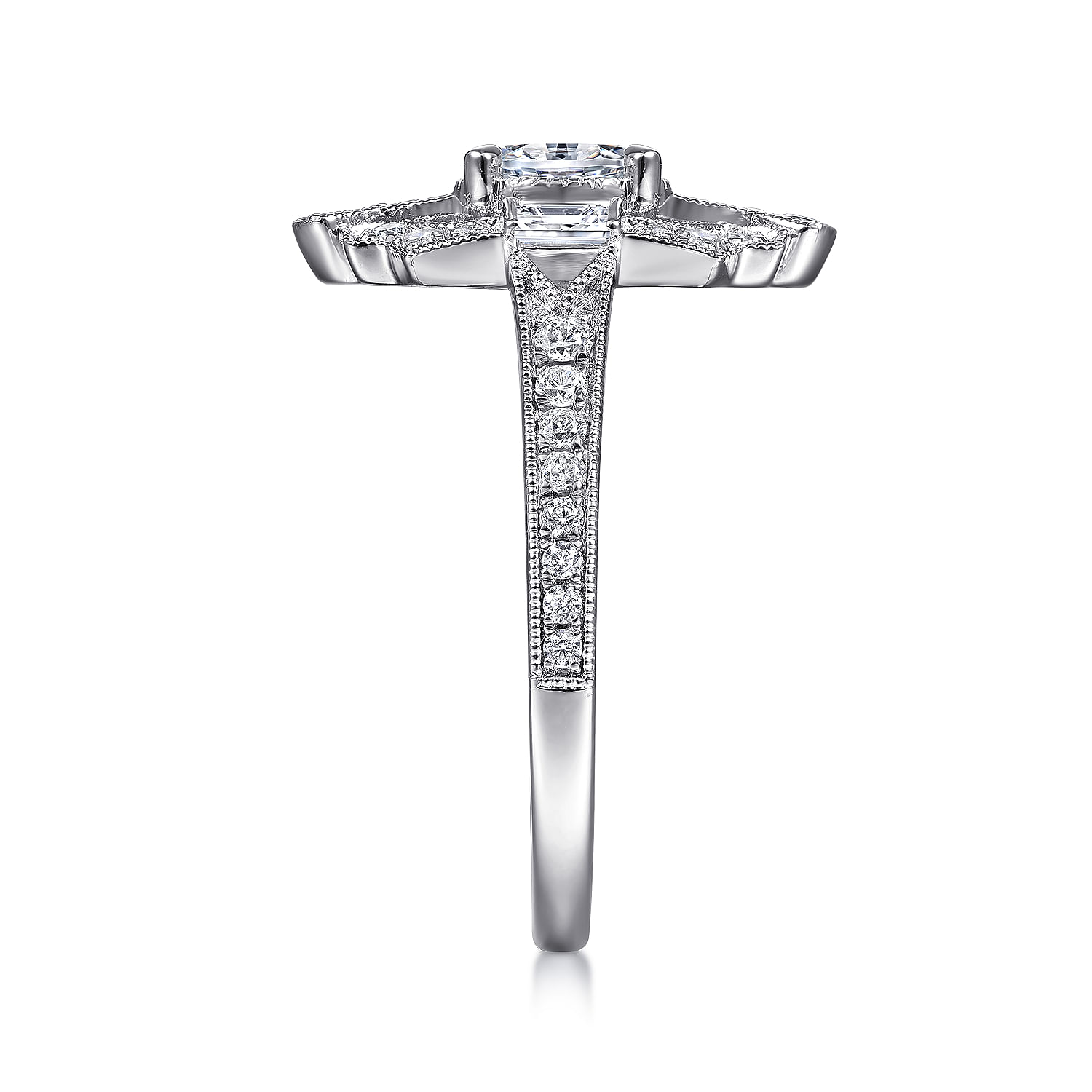 Duchess - Art Deco 14K White Gold Oval Halo Diamond Channel Set Engagement Ring