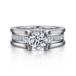 Dulcette - 14K White Gold Wide Band Round Diamond Channel Set Engagement Ring