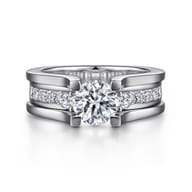 Dulcette - 14K White Gold Wide Band Round Diamond Channel Set Engagement Ring