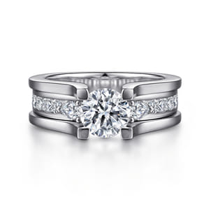 Dulcette - 14K White Gold Wide Band Round Diamond Channel Set Engagement Ring