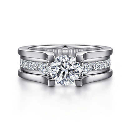 Dulcette - 14K White Gold Wide Band Round Diamond Channel Set Engagement Ring