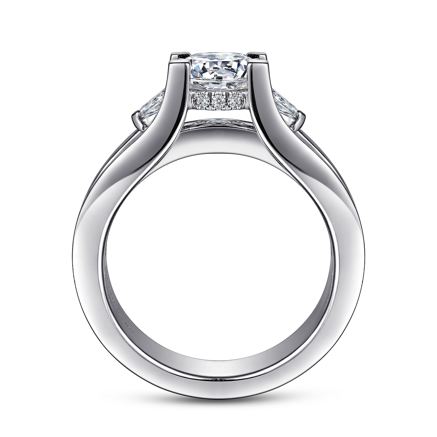 Dulcette - 14K White Gold Wide Band Round Diamond Channel Set Engagement Ring