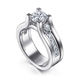 Dulcette - 14K White Gold Wide Band Round Diamond Channel Set Engagement Ring