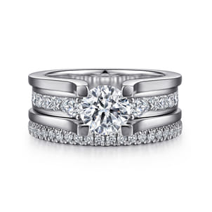 Dulcette - 14K White Gold Wide Band Round Diamond Channel Set Engagement Ring