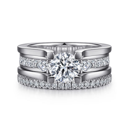 Dulcette - 14K White Gold Wide Band Round Diamond Channel Set Engagement Ring