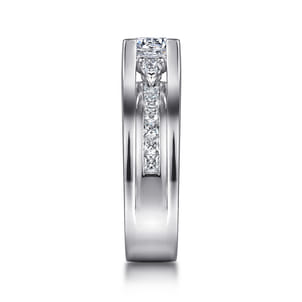 Dulcette - 14K White Gold Wide Band Round Diamond Channel Set Engagement Ring