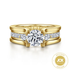 Dulcette - 14K Yellow Gold Wide Band Round Diamond Engagement Ring