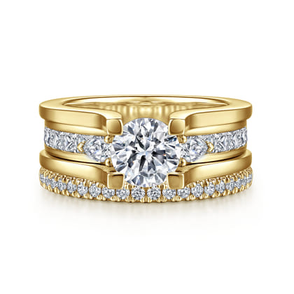 Dulcette - 14K Yellow Gold Wide Band Round Diamond Engagement Ring