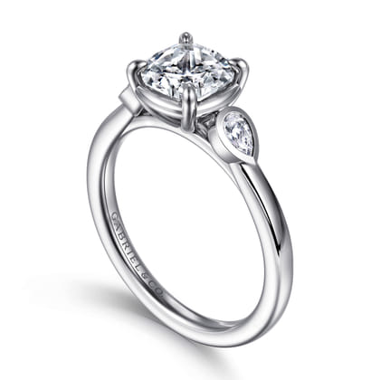 Ebony - 14K White Gold Cushion Cut Three Stone Diamond Engagement Ring