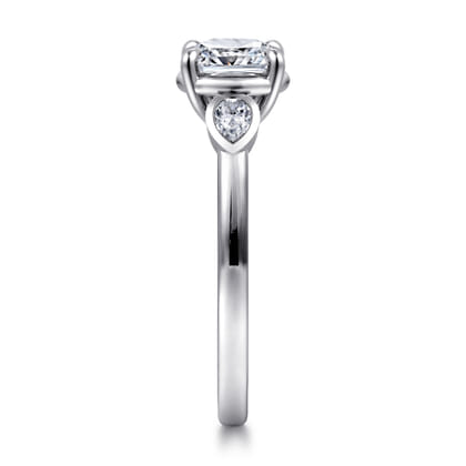 Ebony - 14K White Gold Cushion Cut Three Stone Diamond Engagement Ring