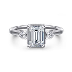 Ebony - 14K White Gold Emerald Cut Three Stone Diamond Engagement Ring