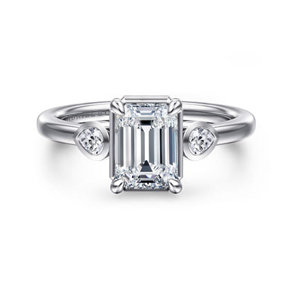 Ebony - 14K White Gold Emerald Cut Three Stone Diamond Engagement Ring