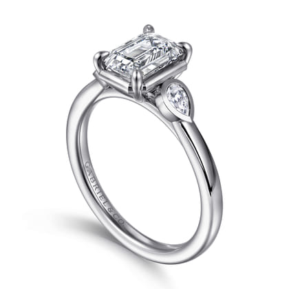 Ebony - 14K White Gold Emerald Cut Three Stone Diamond Engagement Ring
