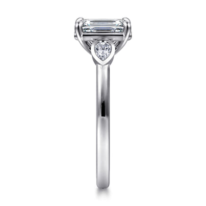 Ebony - 14K White Gold Emerald Cut Three Stone Diamond Engagement Ring