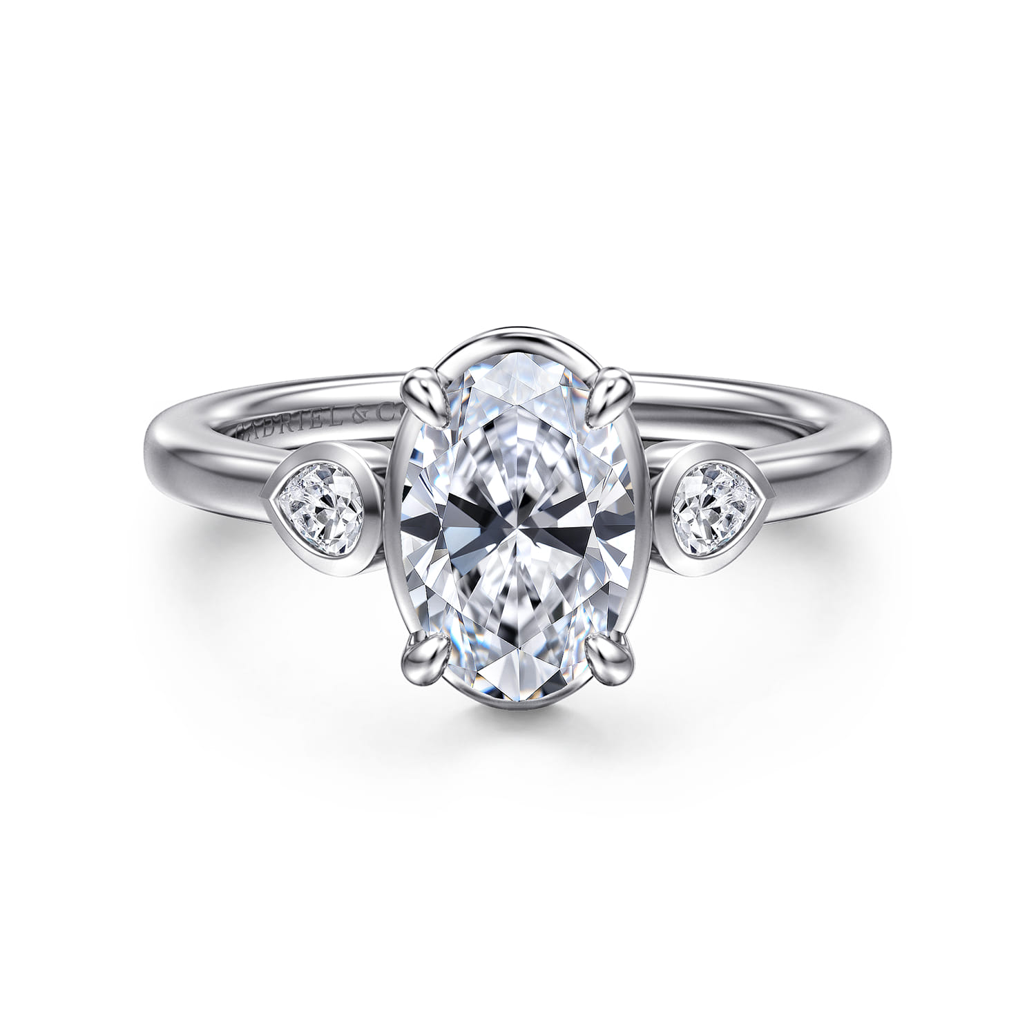 Ebony - 14K White Gold Oval Three Stone Diamond Engagement Ring