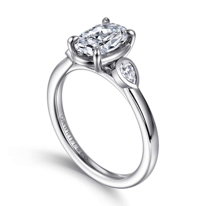 Ebony - 14K White Gold Oval Three Stone Diamond Engagement Ring