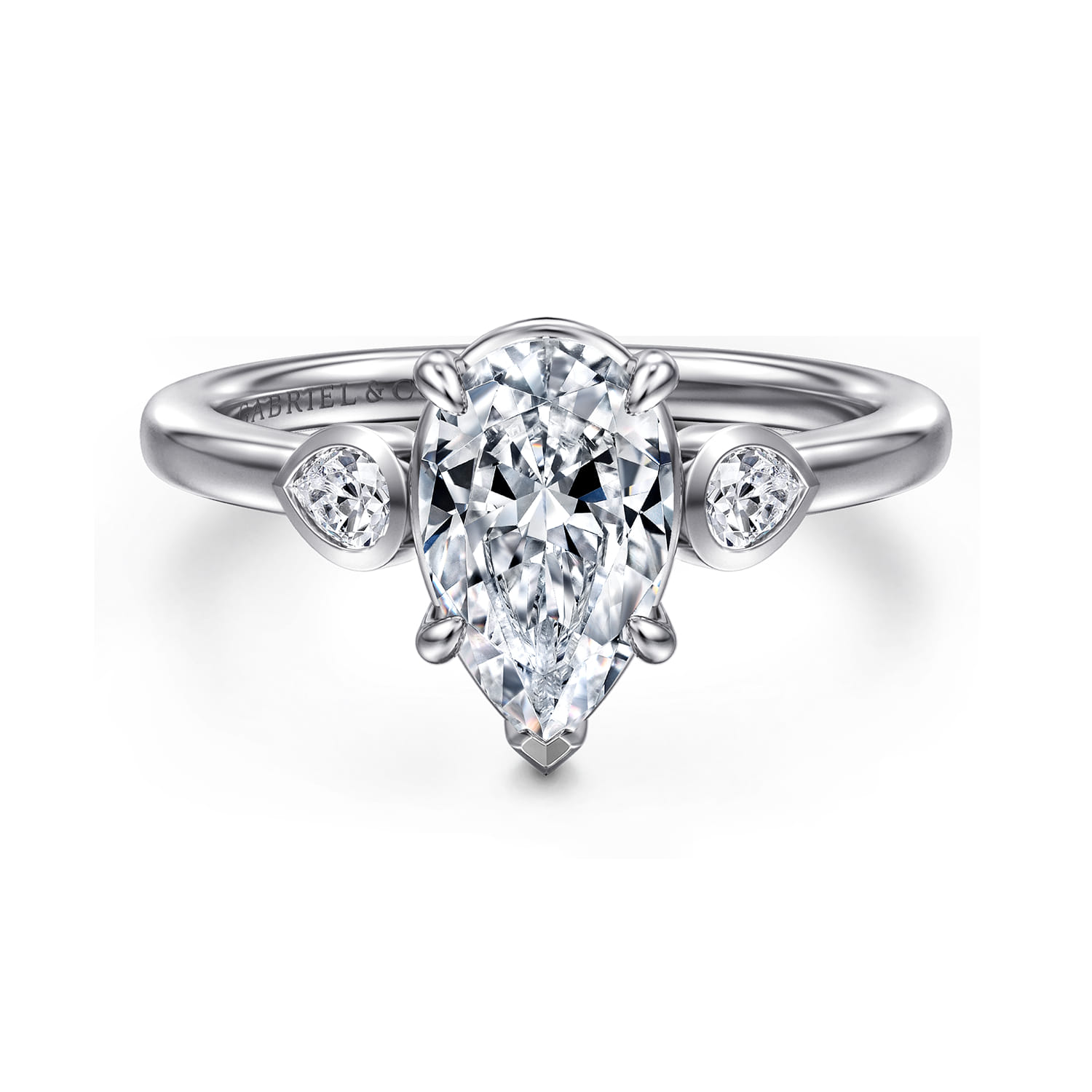 Ebony - 14K White Gold Pear Shape Three Stone Diamond Engagement Ring