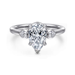 Ebony - 14K White Gold Pear Shape Three Stone Diamond Engagement Ring