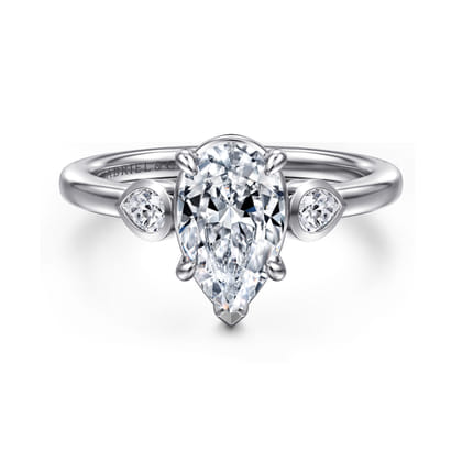 Ebony - 14K White Gold Pear Shape Three Stone Diamond Engagement Ring