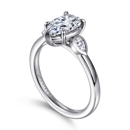 Ebony - 14K White Gold Pear Shape Three Stone Diamond Engagement Ring