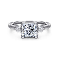 Ebony - 14K White Gold Princess Cut Three Stone Diamond Engagement Ring