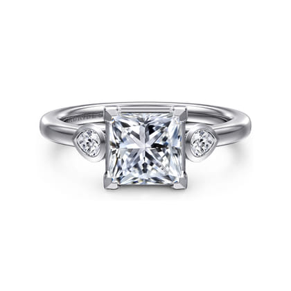 Ebony - 14K White Gold Princess Cut Three Stone Diamond Engagement Ring