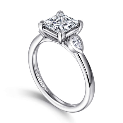 Ebony - 14K White Gold Princess Cut Three Stone Diamond Engagement Ring