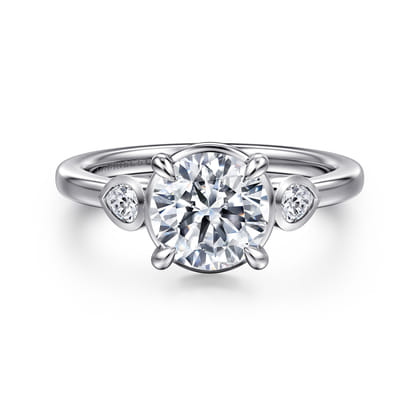 Ebony - 14K White Gold Round Three Stone Diamond Engagement Ring