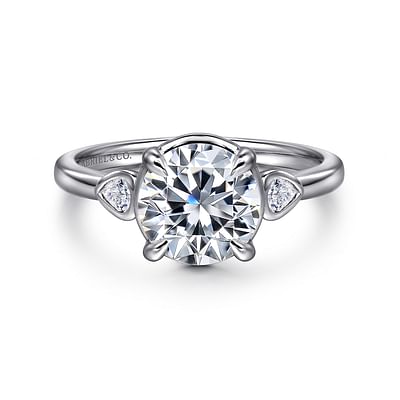 Ebony - 14K White Gold Round Three Stone Diamond Engagement Ring