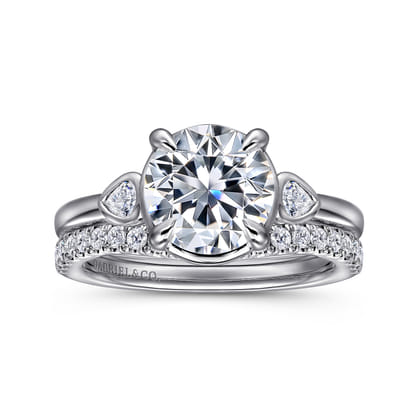 Ebony - 14K White Gold Round Three Stone Diamond Engagement Ring