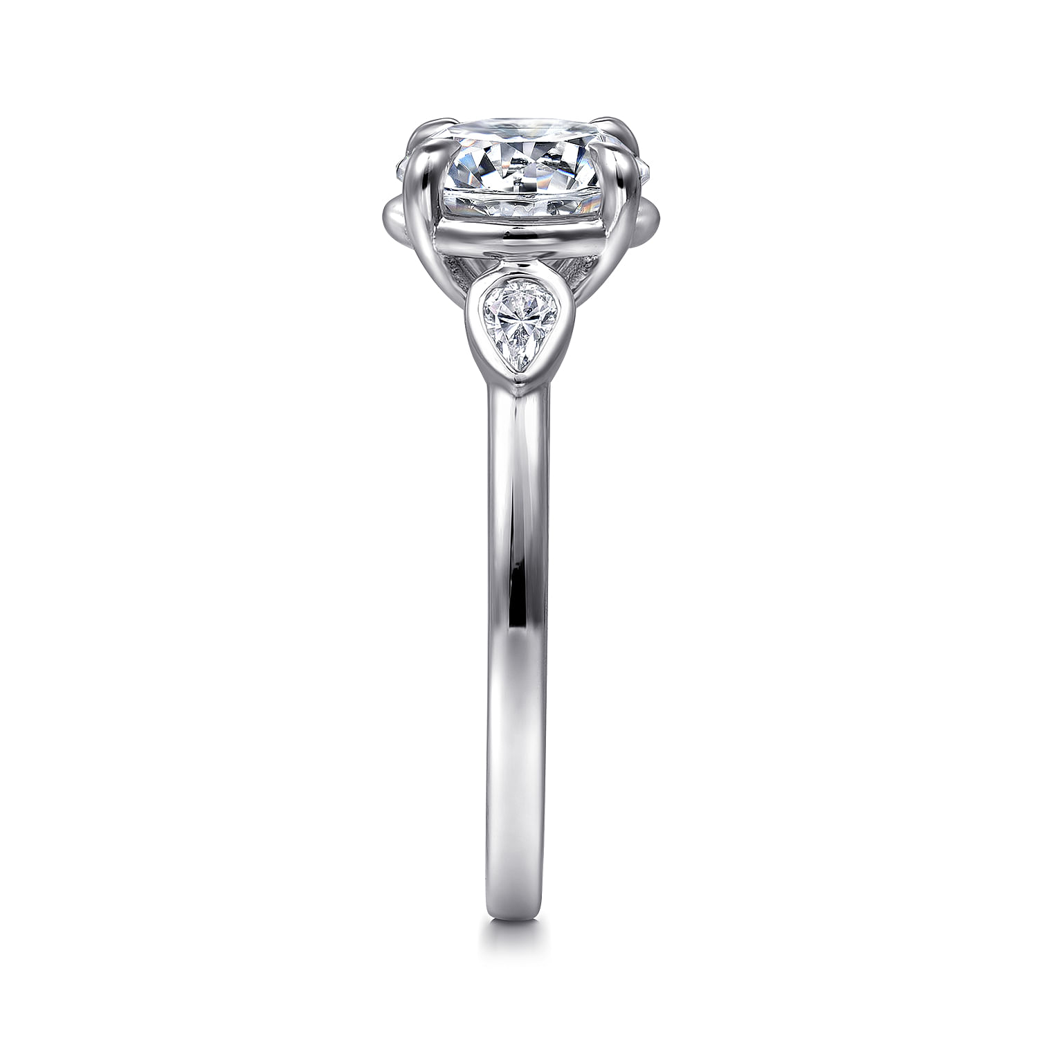 Ebony - 14K White Gold Round Three Stone Diamond Engagement Ring