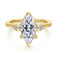Ebony - 14K Yellow Gold Marquise Three Stone Diamond Engagement Ring