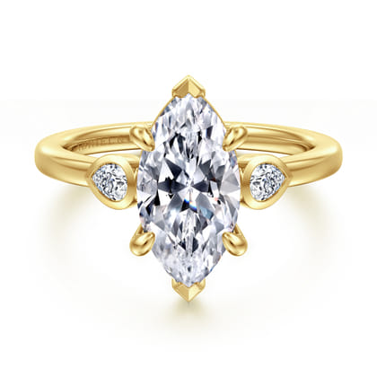 Ebony - 14K Yellow Gold Marquise Three Stone Diamond Engagement Ring