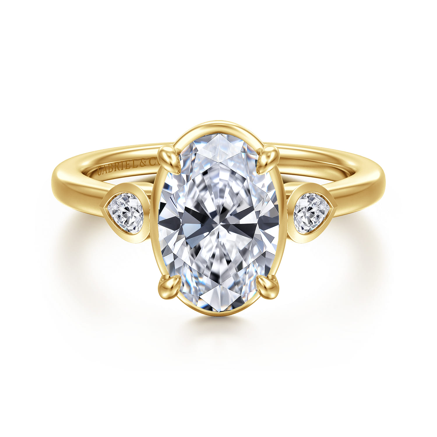 Ebony - 14K Yellow Gold Oval Three Stone Diamond Engagement Ring