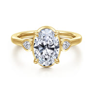 Ebony - 14K Yellow Gold Oval Three Stone Diamond Engagement Ring