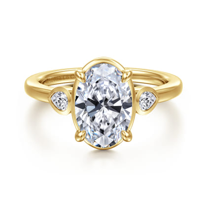 Ebony - 14K Yellow Gold Oval Three Stone Diamond Engagement Ring