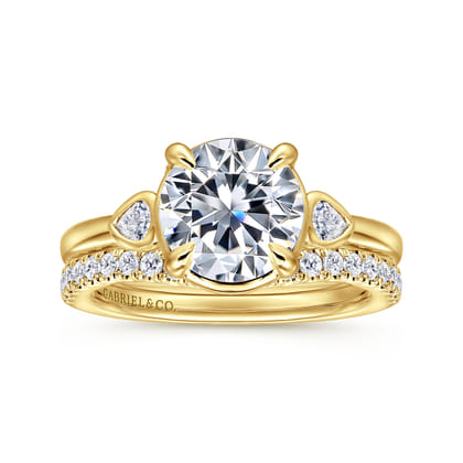 Ebony - 14K Yellow Gold Round Three Stone Diamond Engagement Ring