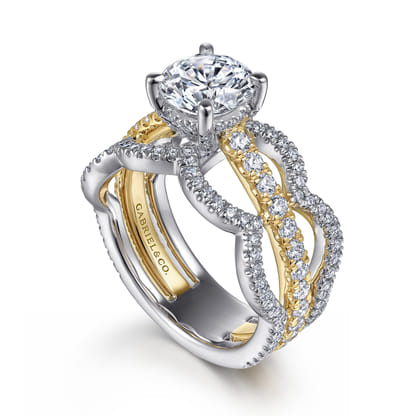 Edie - 14K White-Yellow Gold Round Diamond Engagement Ring