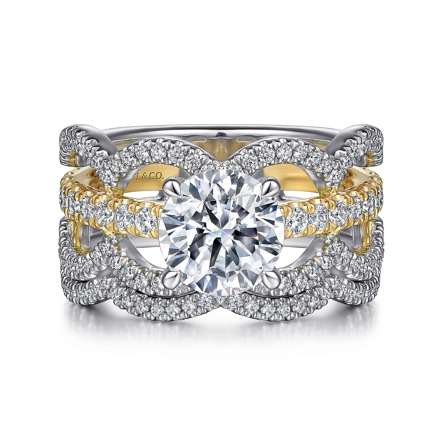 Edie - 14K White-Yellow Gold Round Diamond Engagement Ring
