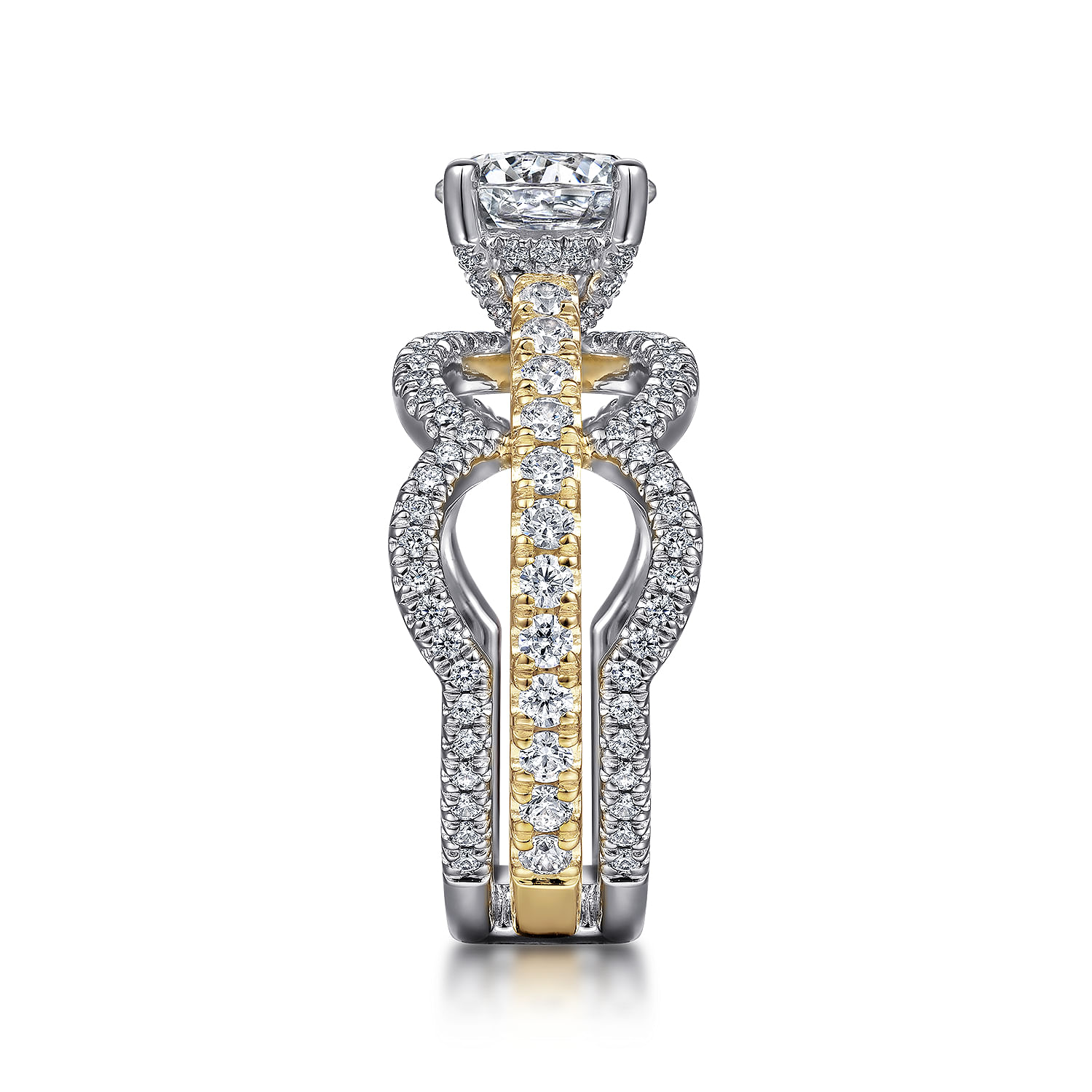 Edie - 14K White-Yellow Gold Round Diamond Engagement Ring