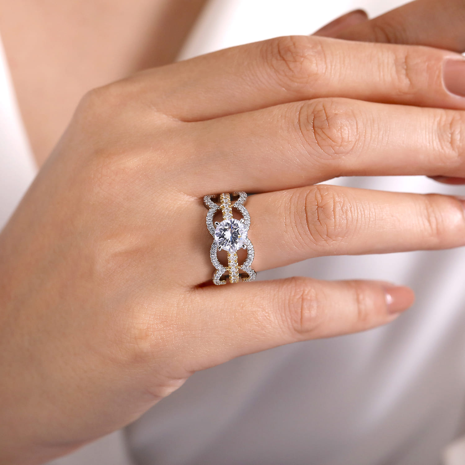 Edie - 14K White-Yellow Gold Round Diamond Engagement Ring